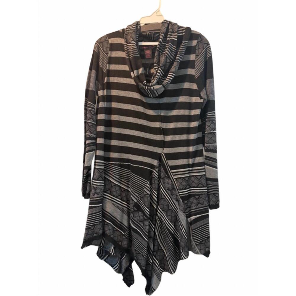 NEW ELANA WANG women's long sleeve tunic with scarf in black print